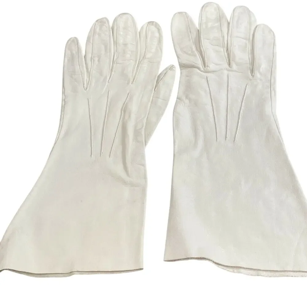 Vintage white kidskin leather dressy formal gloves ladies wedding prom event 6.5